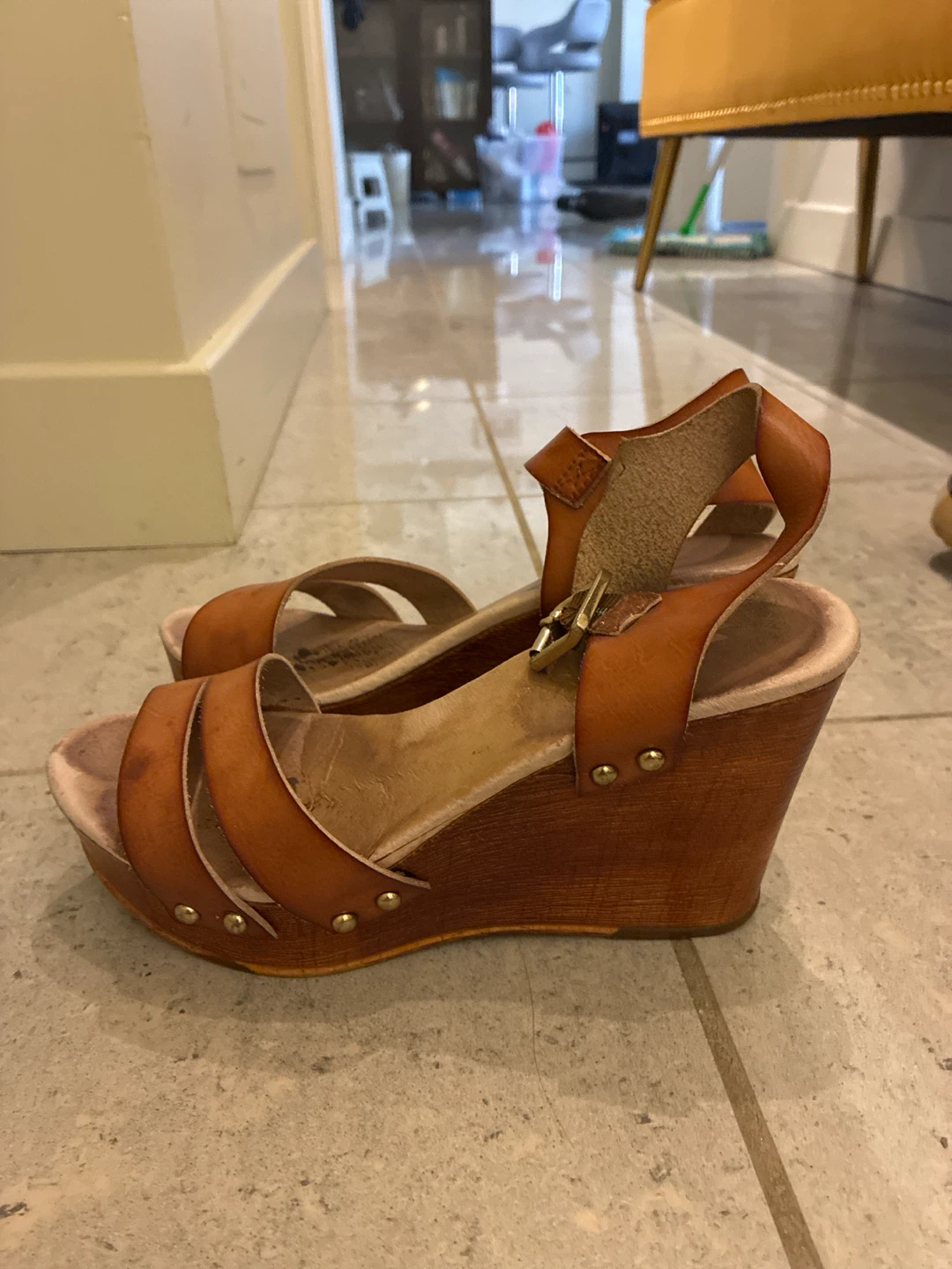 Brown Leather Wedge Sandals
