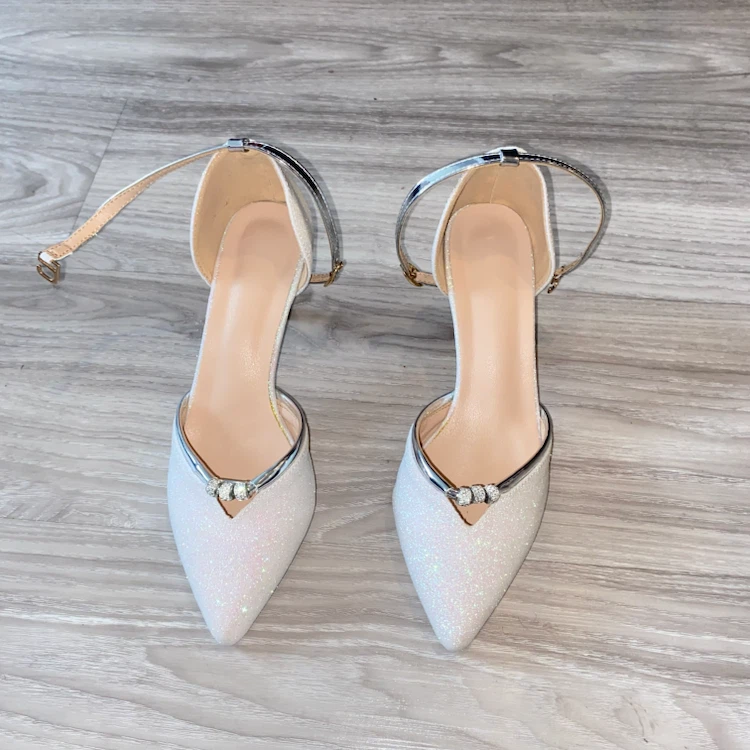 Women's White Sparkly Heels Size 38