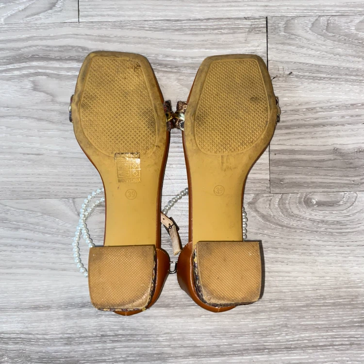 Brown Strappy Block Heel Sandals with Pearls - photo 5