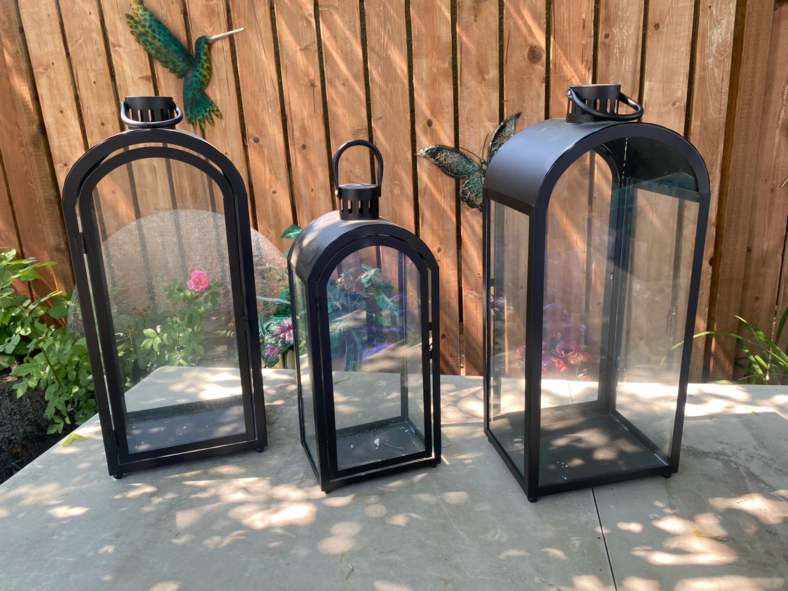 Set of 3 Black Metal & Glass Lanterns - photo 2