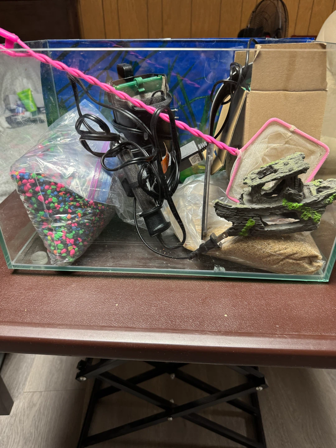 RIMLESS TANK+LED LIGHT+FILTER+ HEATER+SAND+DECOR+ FISH NET+FOOD