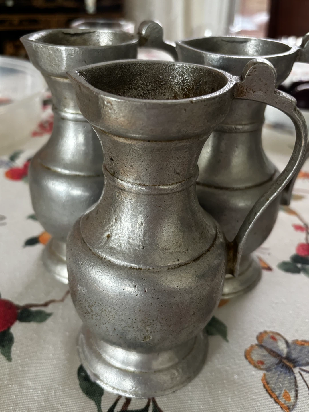 Vintage Pewter Pitcher Jug with Handle — set of 3