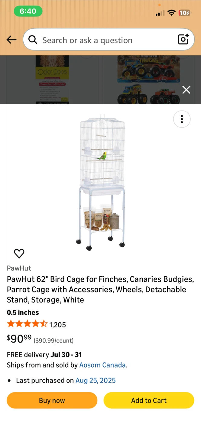 PawHut 62" Bird Cage with Accessories, Wheels, Stand, White
