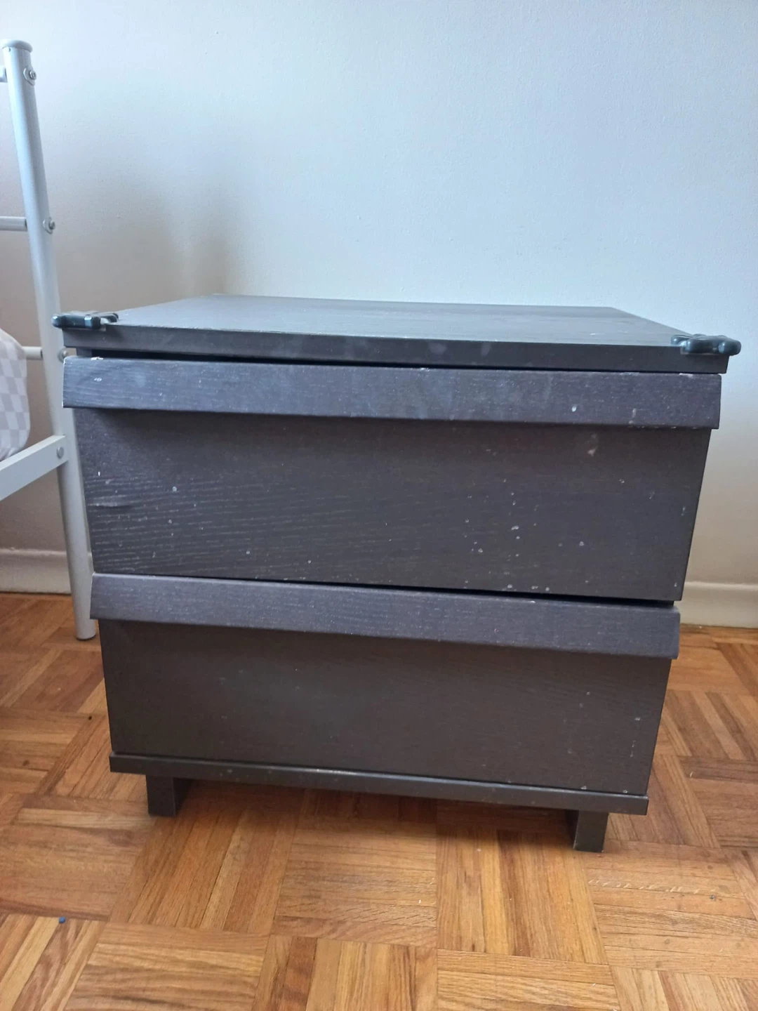 Dark Wood Nightstand with Two Drawers