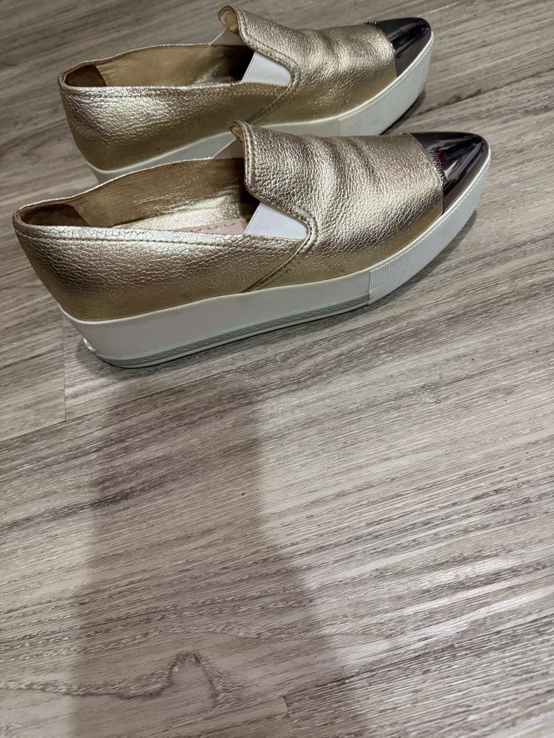 Miu Miu Gold Metallic Slip-On Shoes - photo 2
