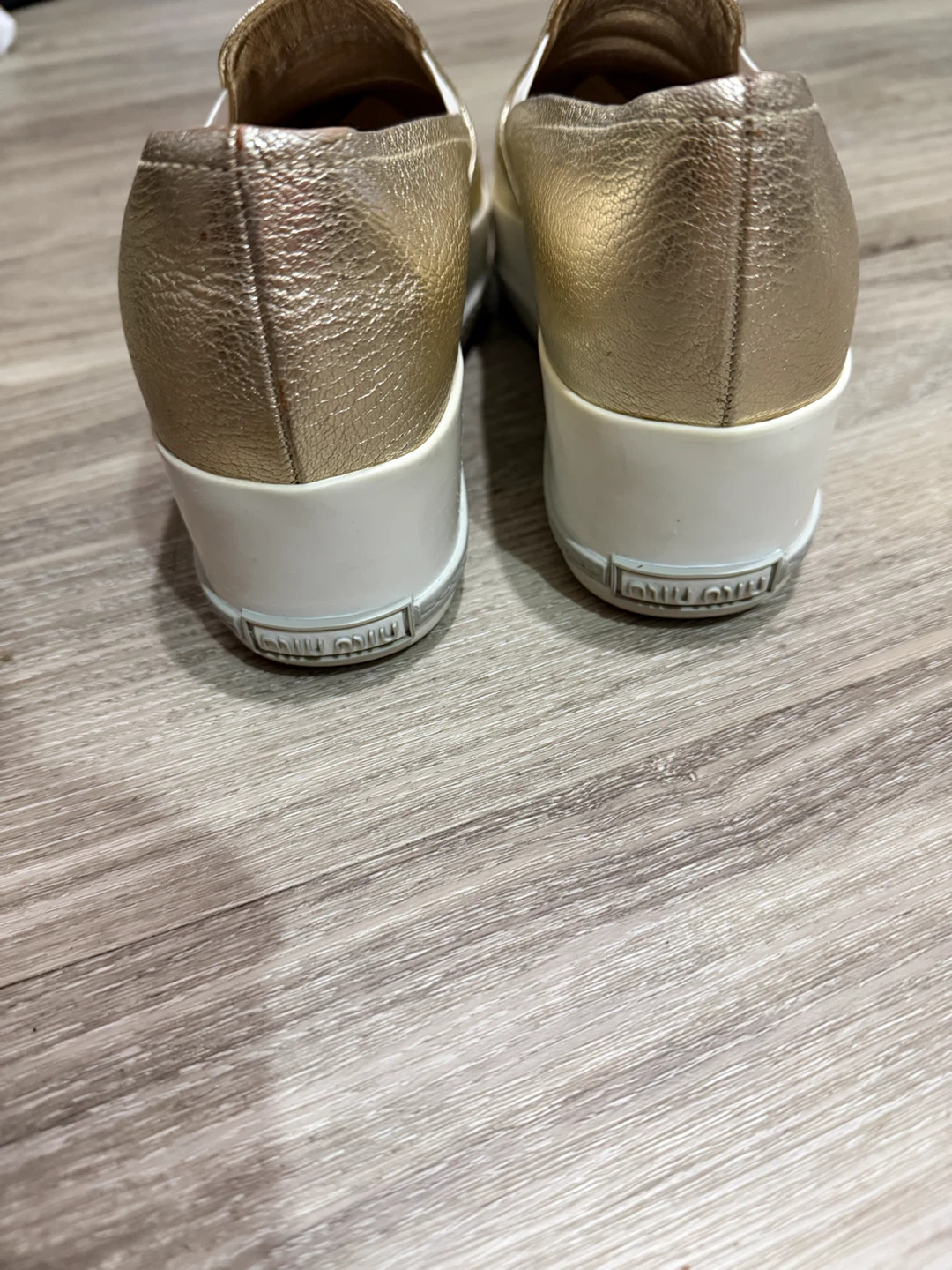 Miu Miu Gold Metallic Slip-On Shoes - photo 4
