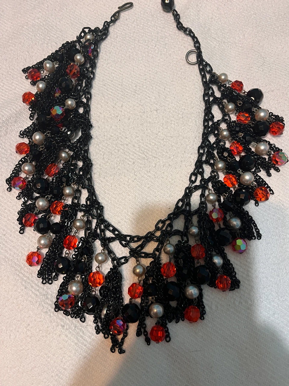 Black, Red, and Silver Beaded Necklace