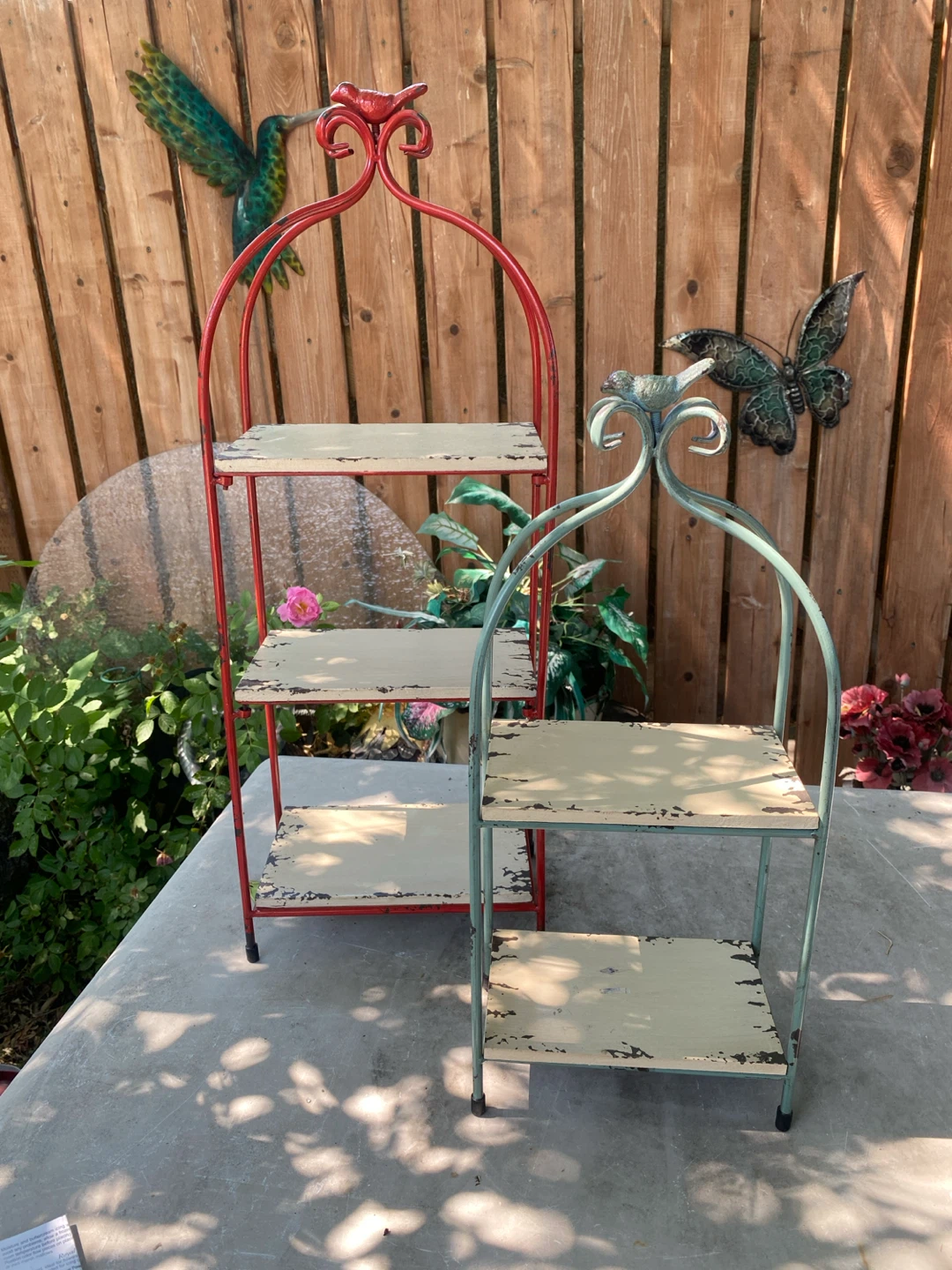 Set of 2 Tiered Metal Plant Stands