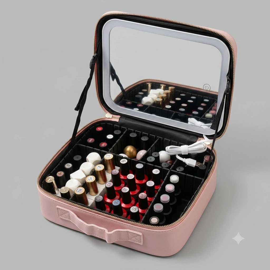 Nicelend LED Mirror Bag + Full Gel & Regular Nail Polish Bundle