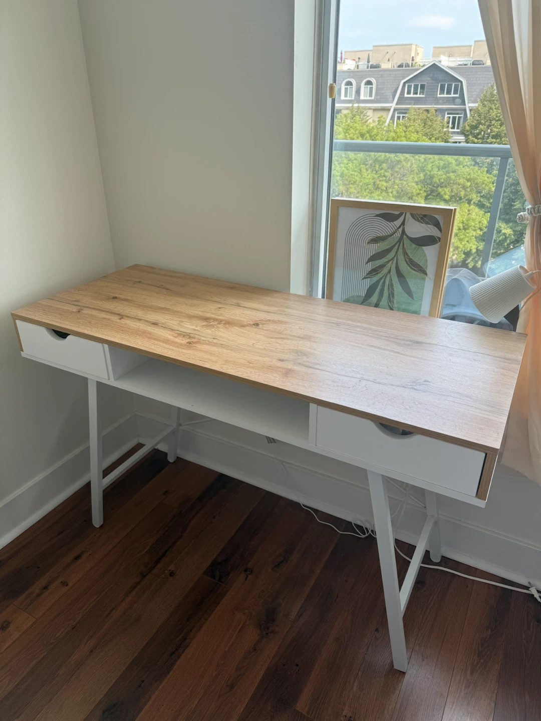 Study Desk with 2 Drawers – Modern White & Oak Finish