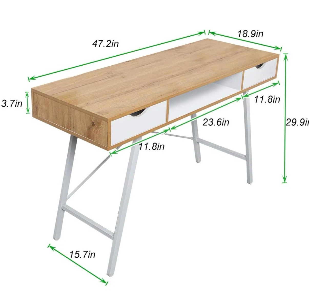 Study Desk with 2 Drawers – Modern White & Oak Finish - photo 2