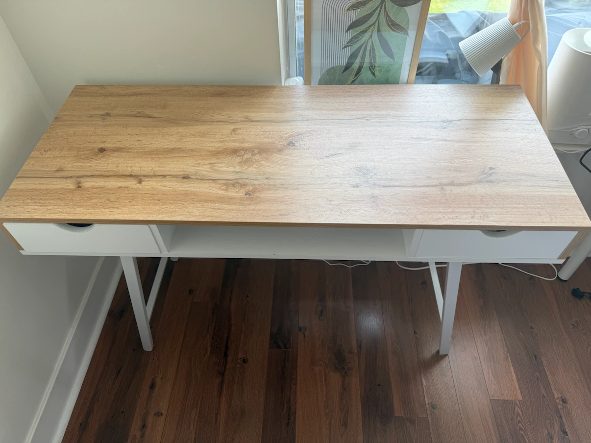 Study Desk with 2 Drawers – Modern White & Oak Finish - photo 3