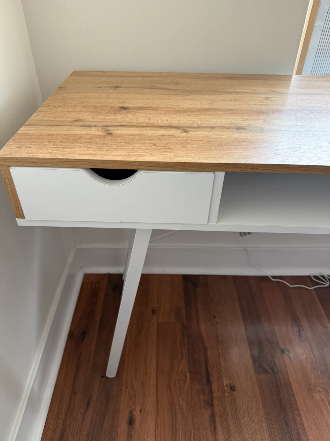 Study Desk with 2 Drawers – Modern White & Oak Finish - photo 4