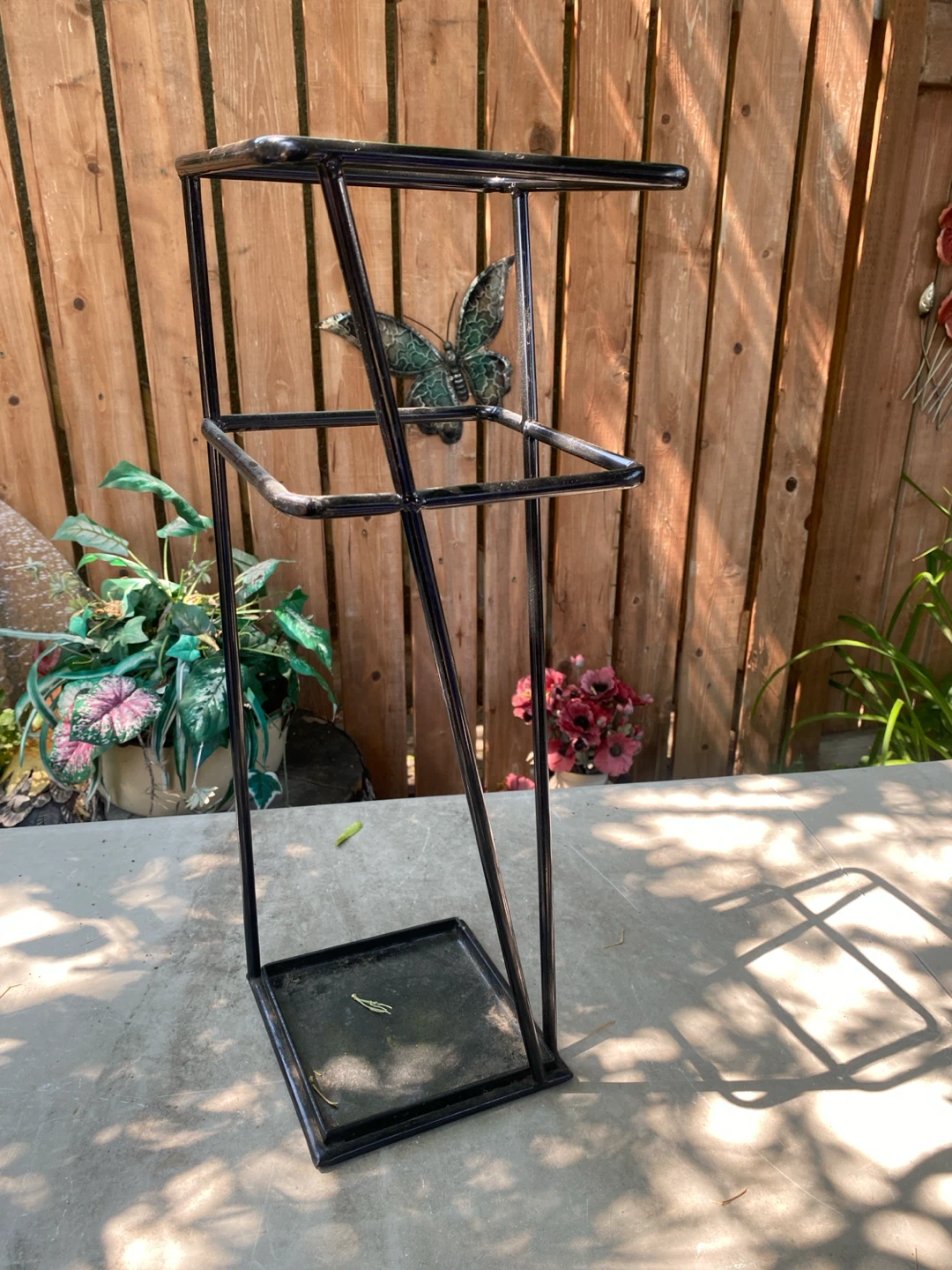 Black Metal Umbrella Stand with Butterfly Accent