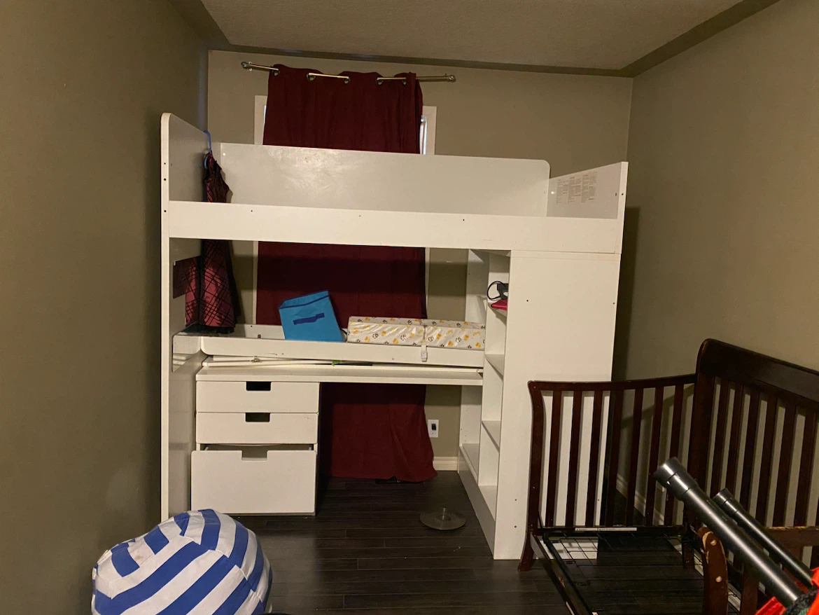 White Loft Bed with Desk and Shelves