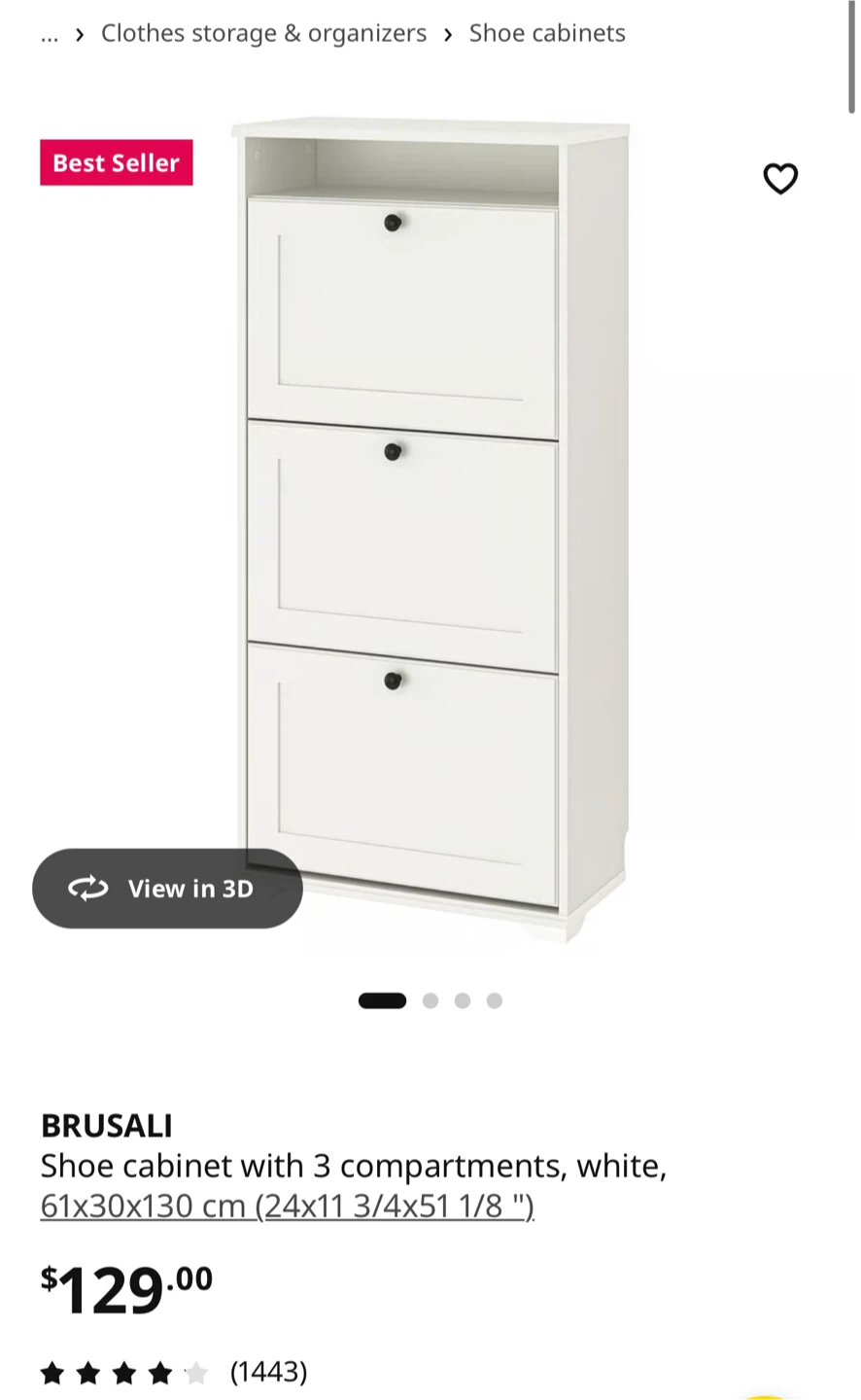 White 3-Tier Shoe Cabinet