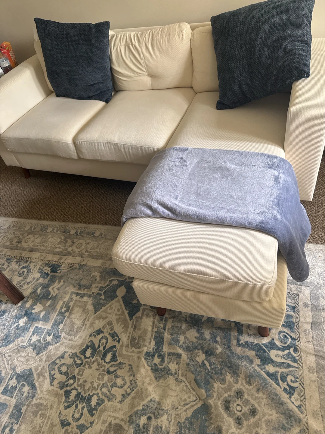 Cream Sectional Sofa with Ottoman