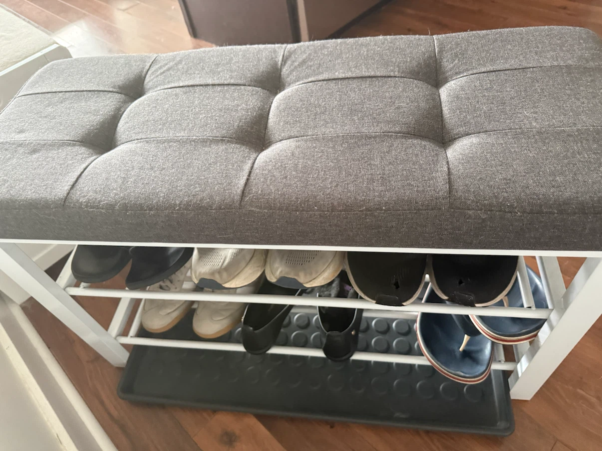 Grey Tufted Shoe Bench with Storage - photo 4