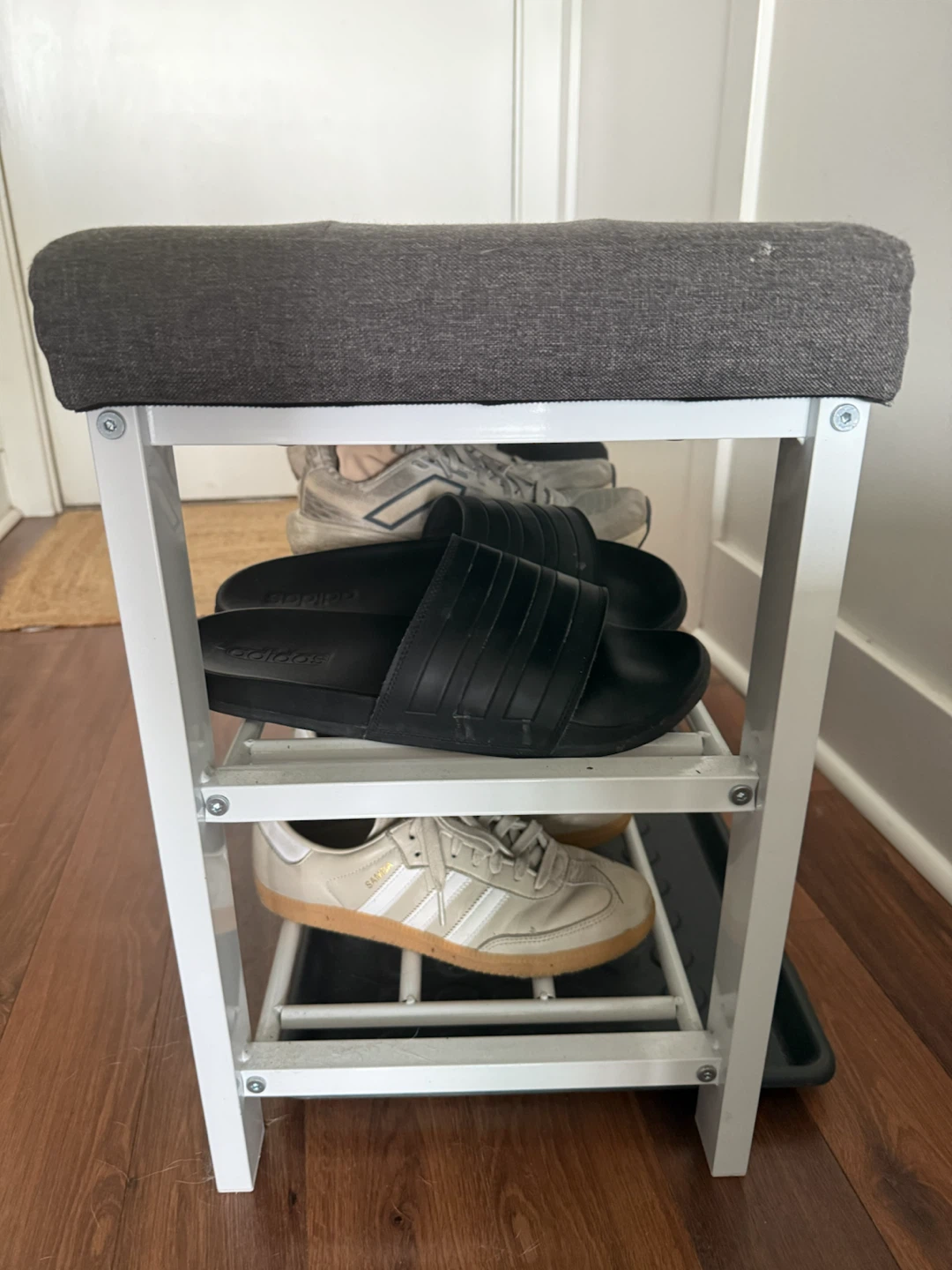 Grey Tufted Shoe Bench with Storage - photo 5