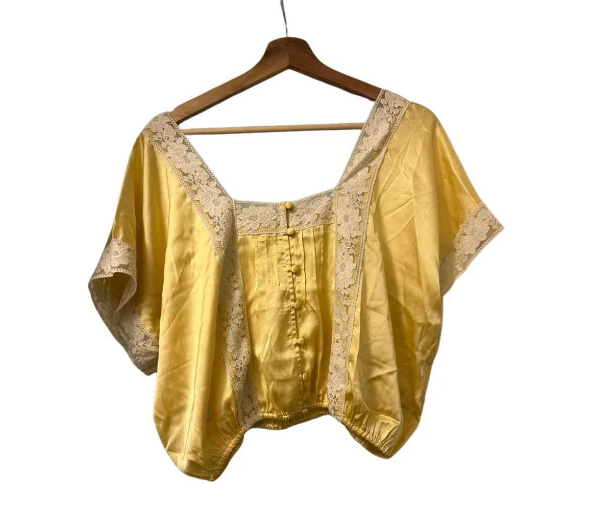 Yellow Satin Lace Trim Crop Top