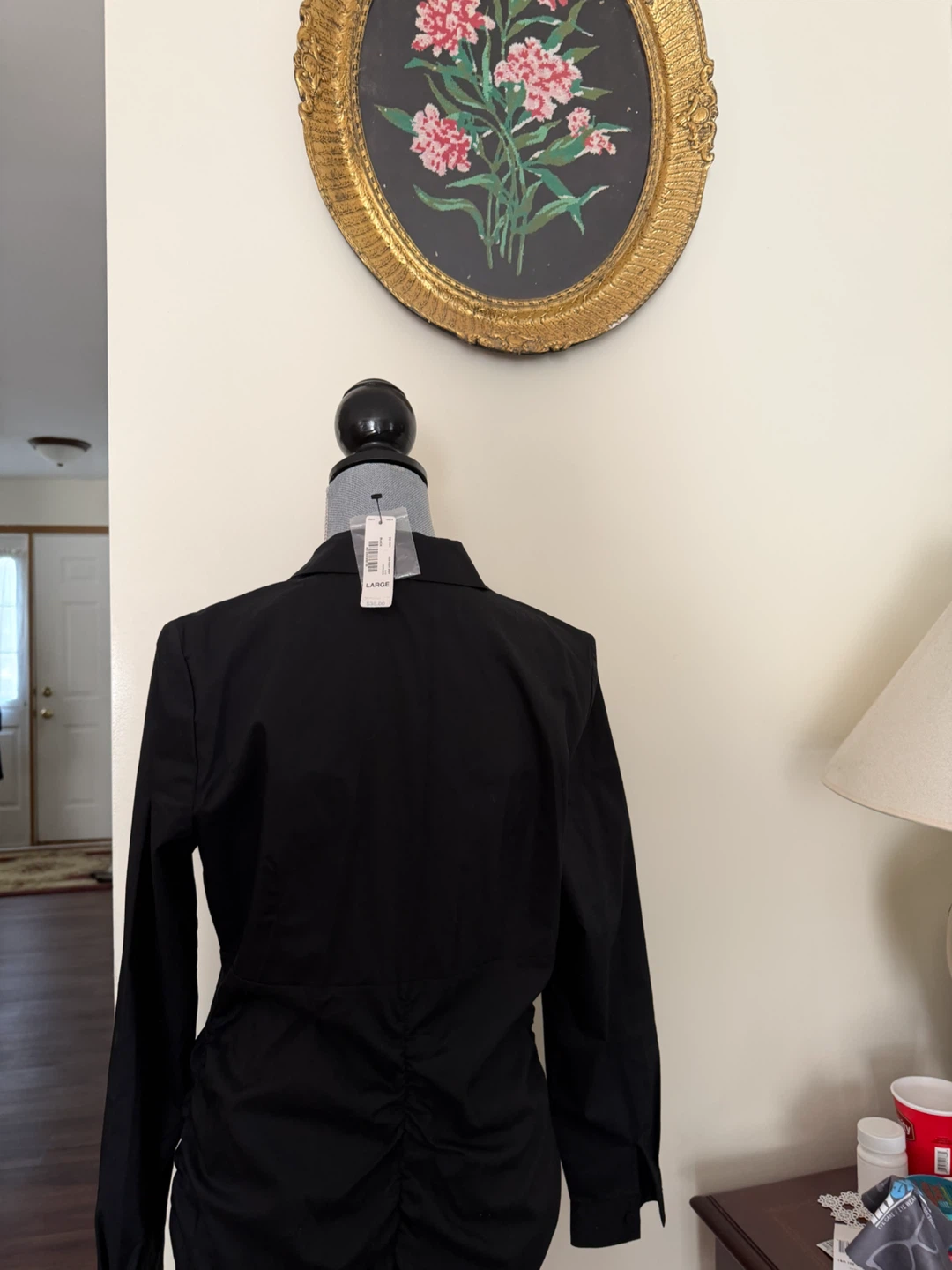 Black Long Sleeve Ruched Button-Up Shirt - photo 3