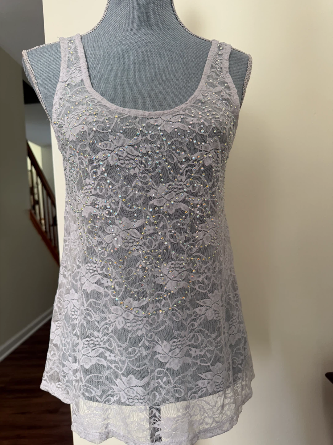 Charlotte Russe Lace Tank Top with Rhinestones - Size L