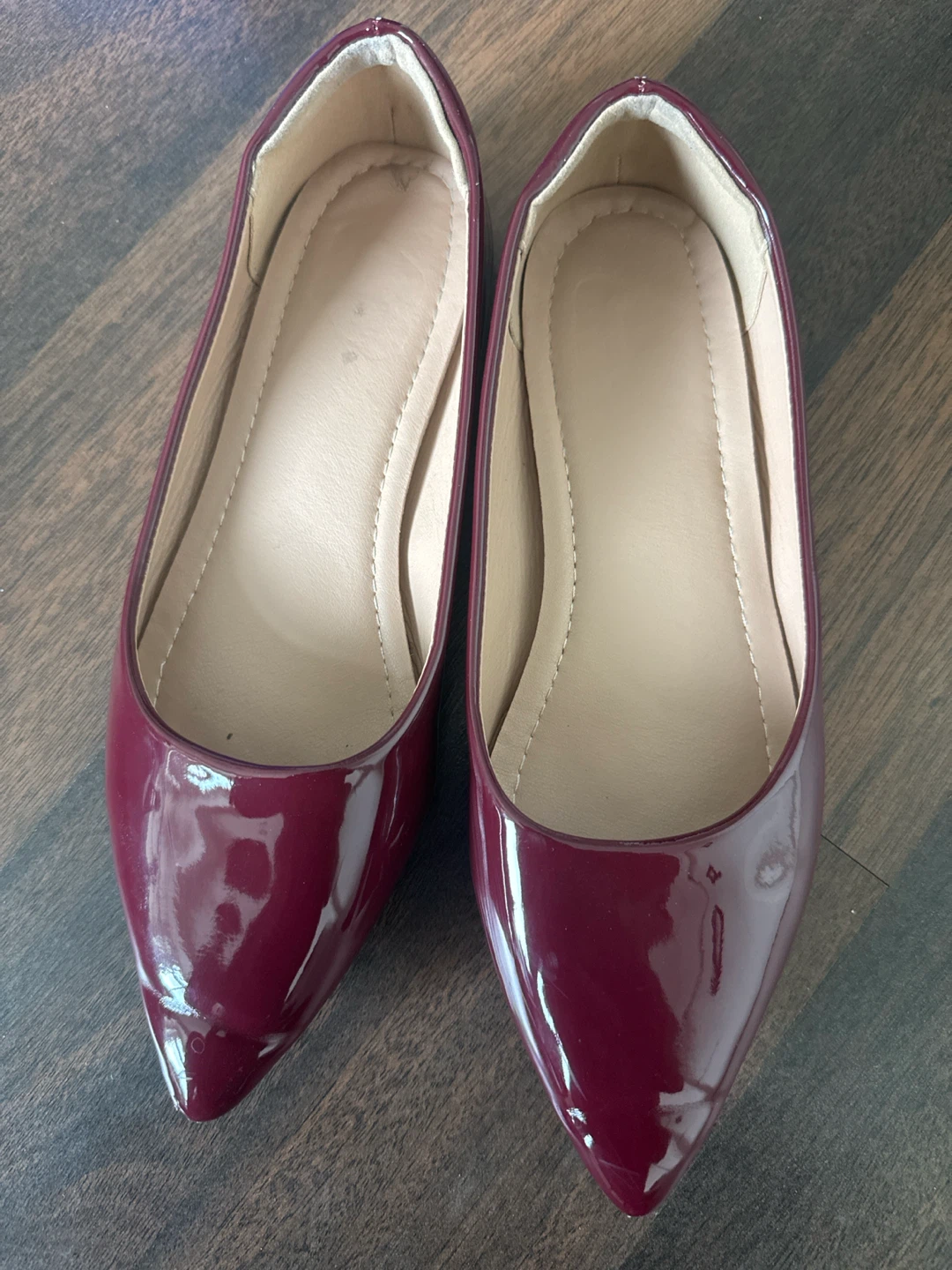 Women's Burgundy Patent Pointed Toe Flats