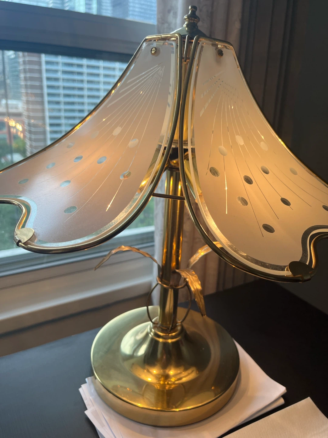 Vintage Brass Table Lamp with Frosted Glass Shade