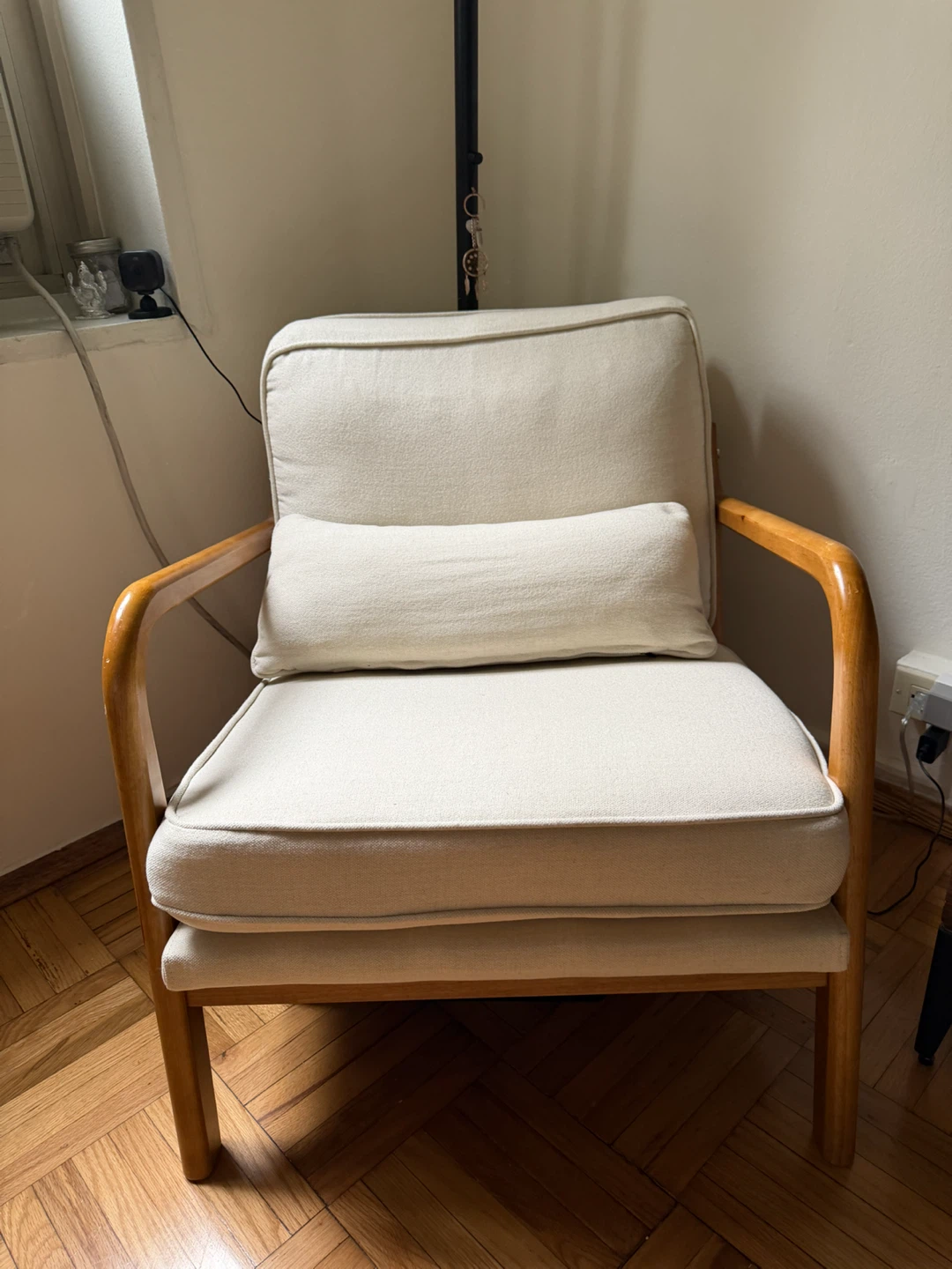 Cream Accent Chair with Wooden Frame
