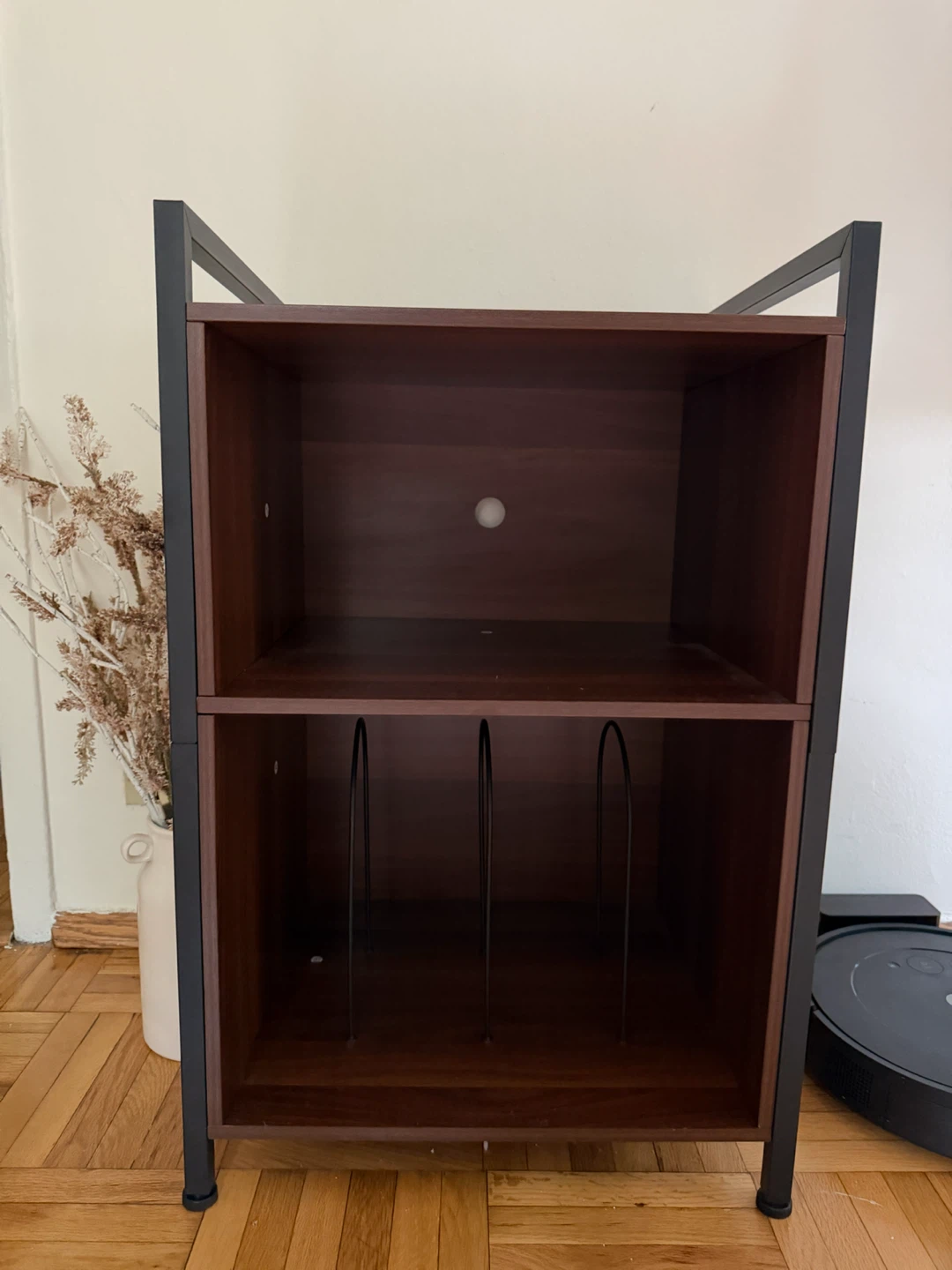 Oak and Metal Record Player Stand/ Bookshelf