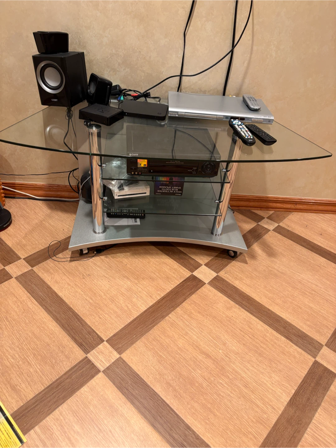 Glass TV Stand with Wheels - photo 2