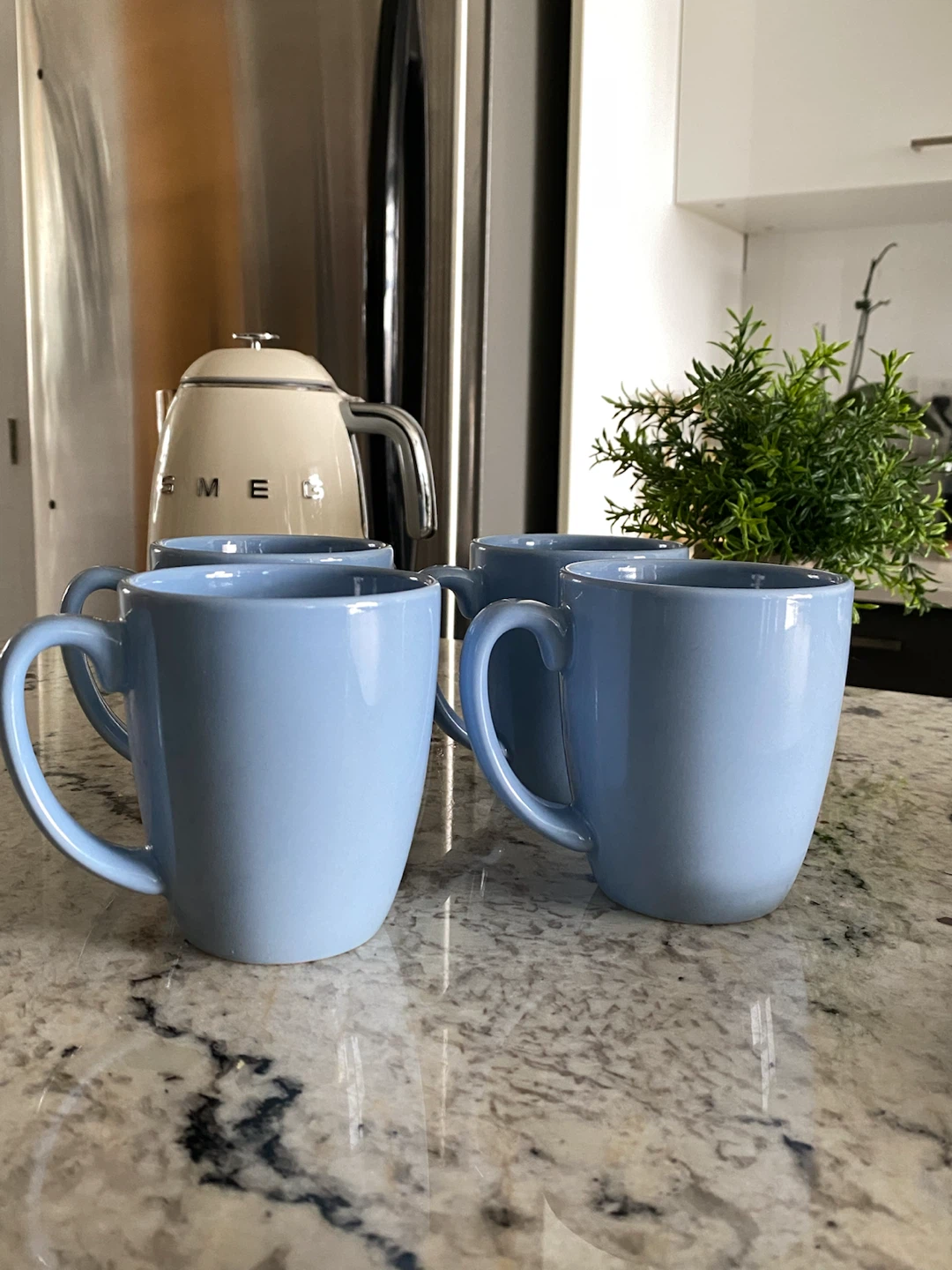 SET OF 4 Vintage Baby Blue Corelle Stoneware Coffee Cup Mug