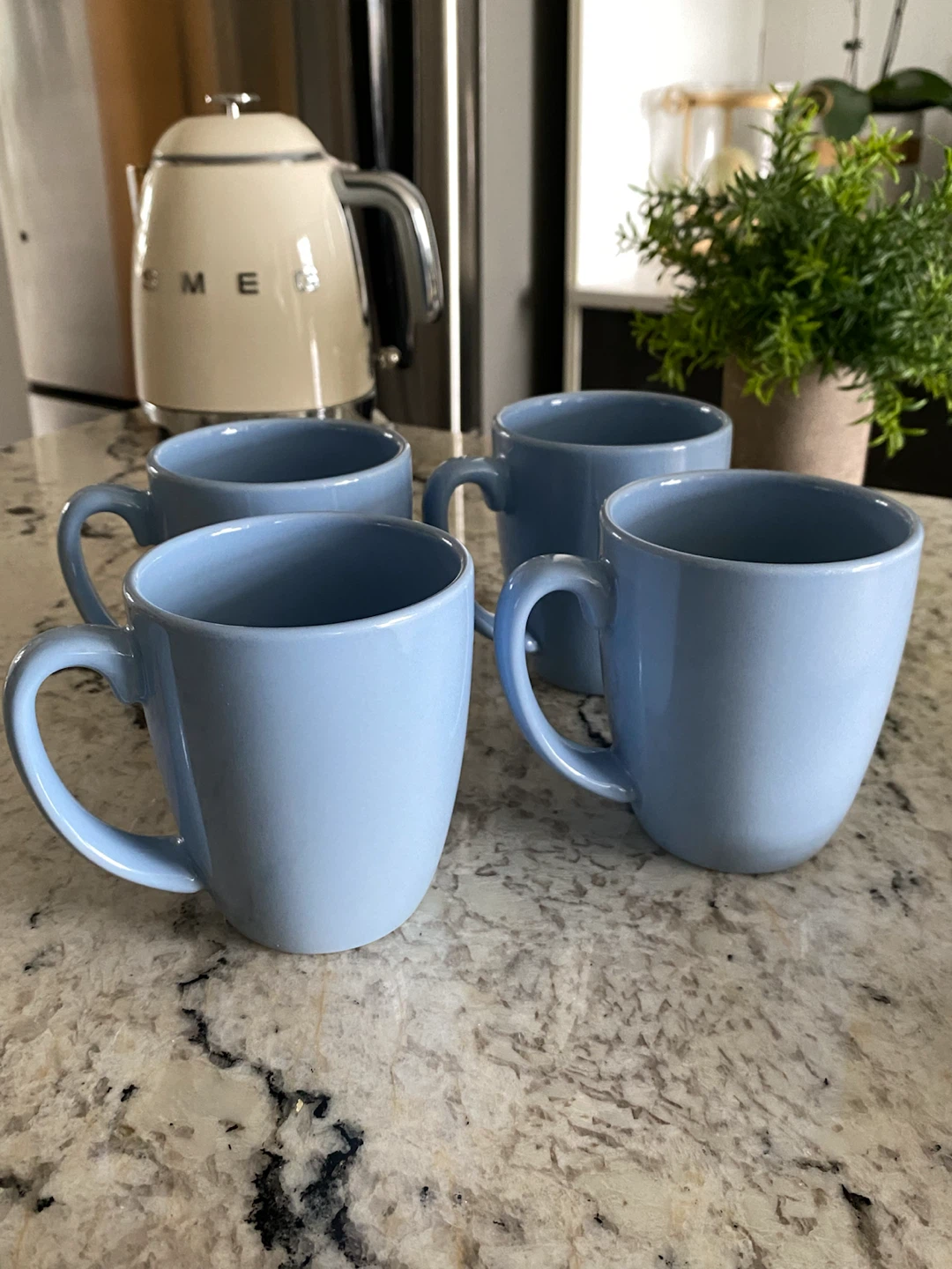 SET OF 4 Vintage Baby Blue Corelle Stoneware Coffee Cup Mug - photo 2