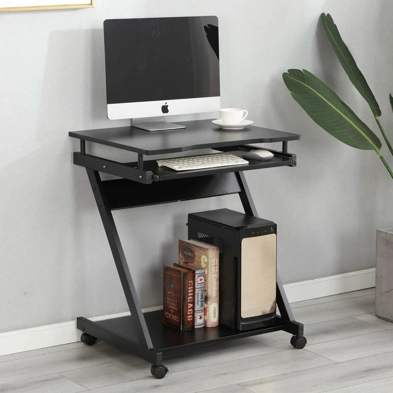 Black Z-Frame Rolling Computer Desk - photo 2