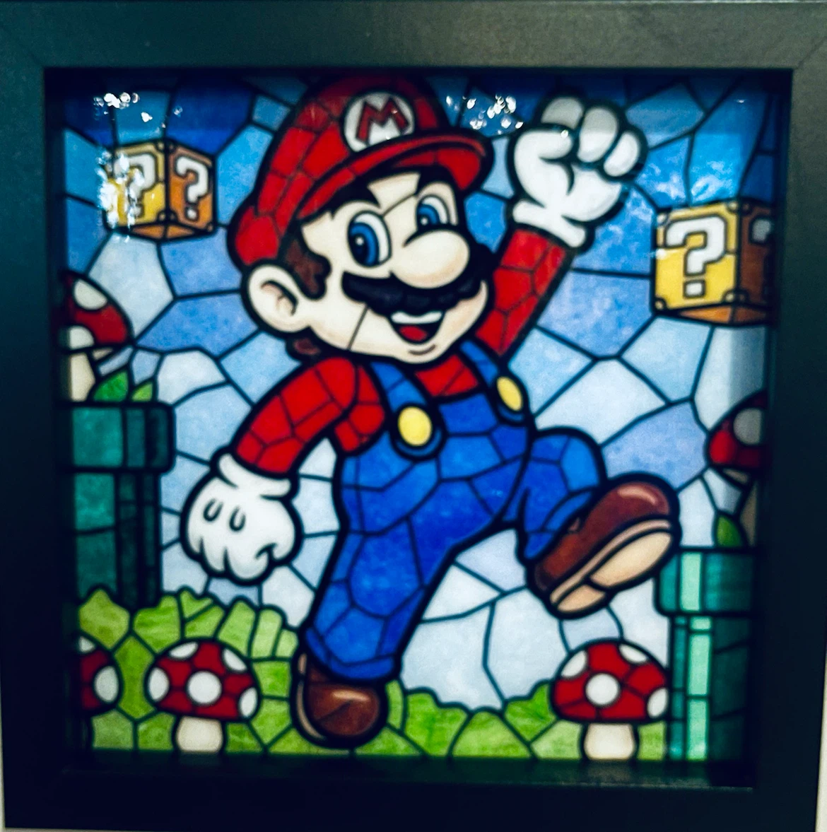 Super Mario "Stained Glass" Style Framed Art