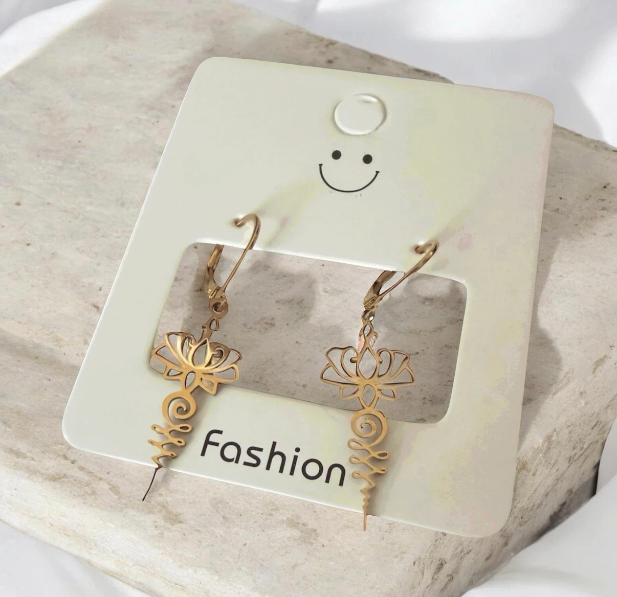 Gold-tone lotus dangle earrings