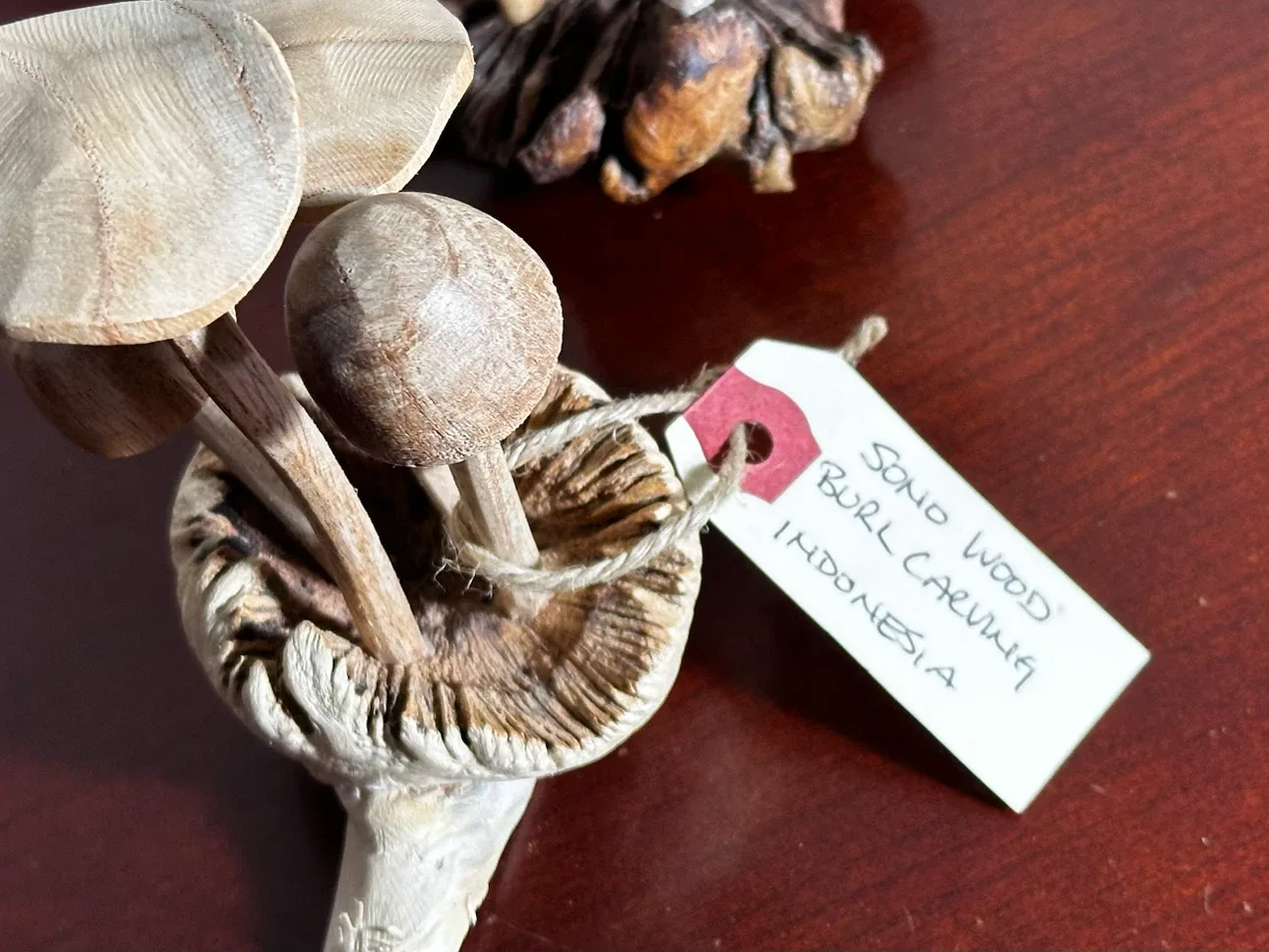 Hand-Carved Wooden Mushroom Sculpture Pair - photo 3