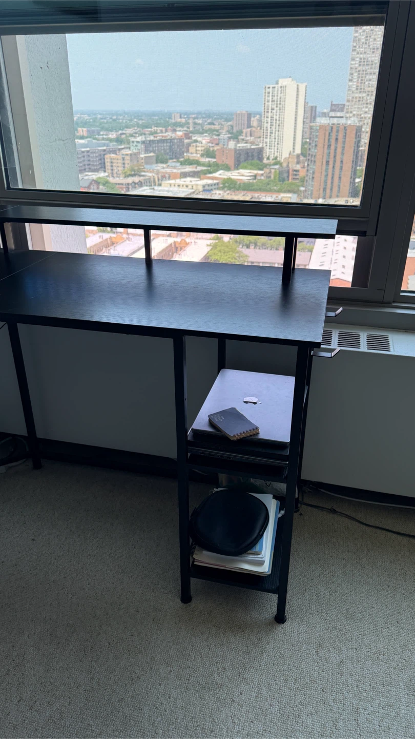 Black L-Shaped Corner Desk with Monitor Shelf - photo 2