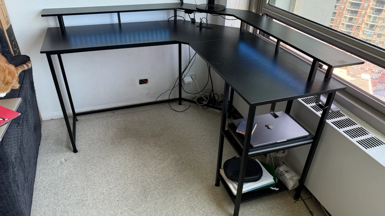 Black L-Shaped Corner Desk with Monitor Shelf - photo 3
