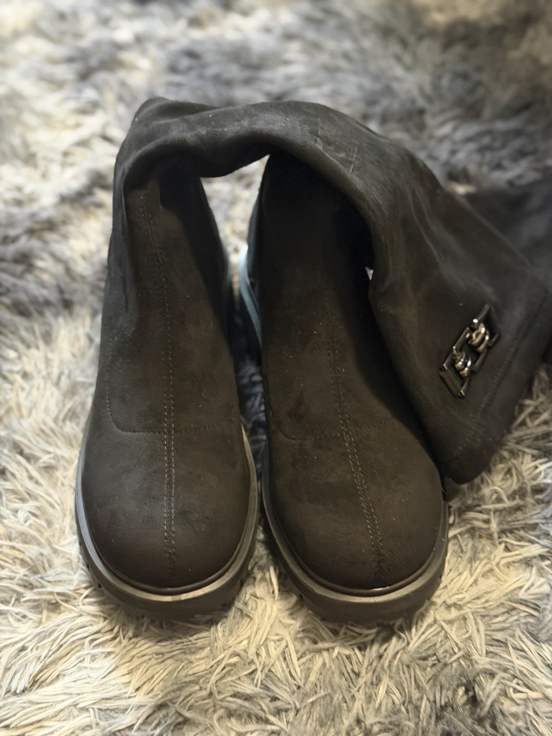 Black Knee-High Boots with Accent Buckle