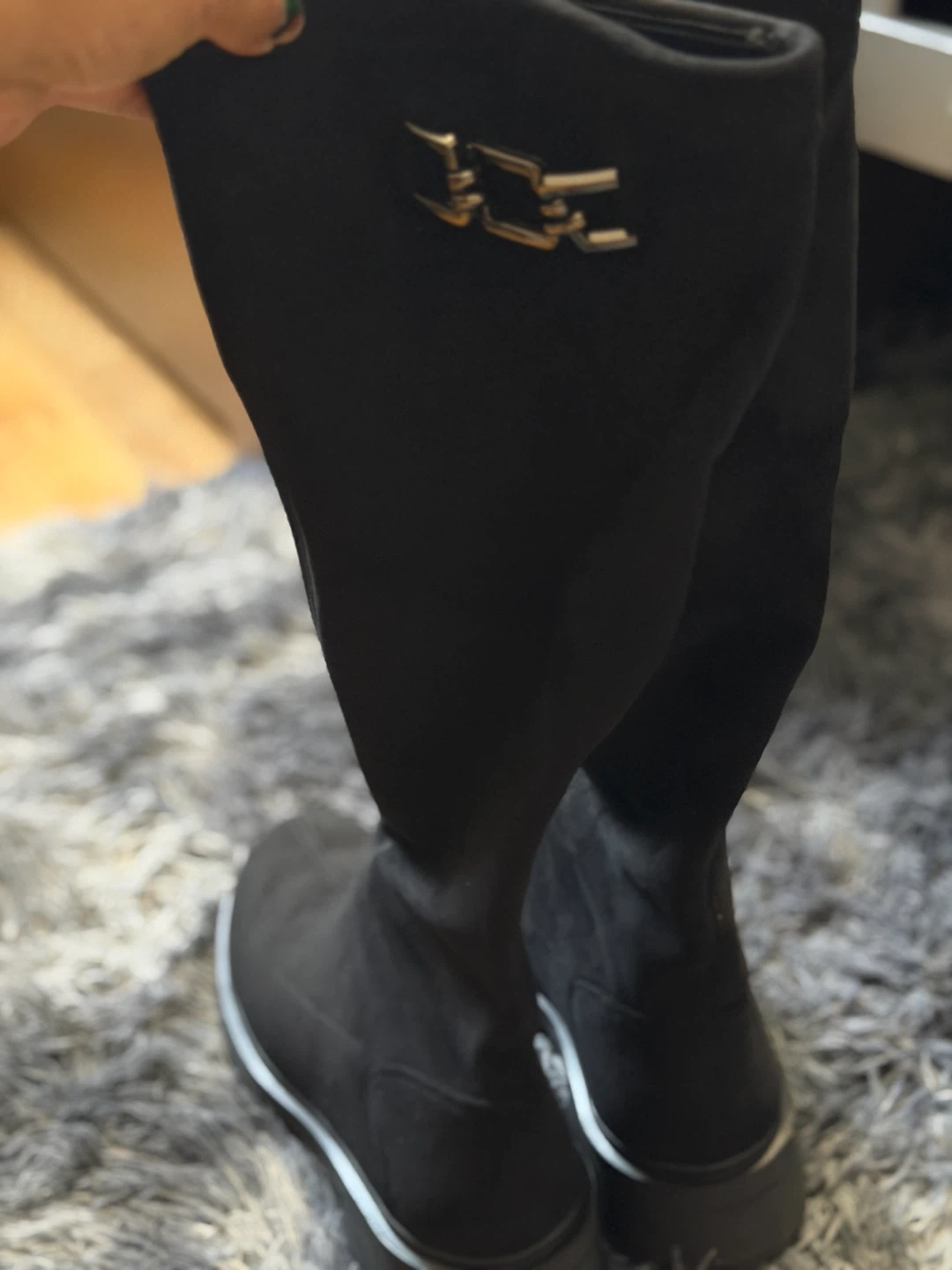 Black Knee-High Boots with Accent Buckle - photo 5