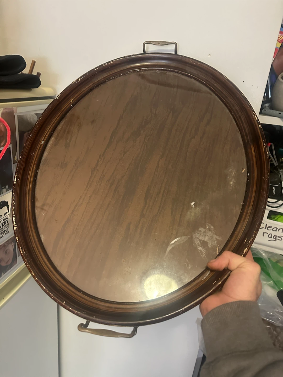 Antique glass / wood breakfast tray