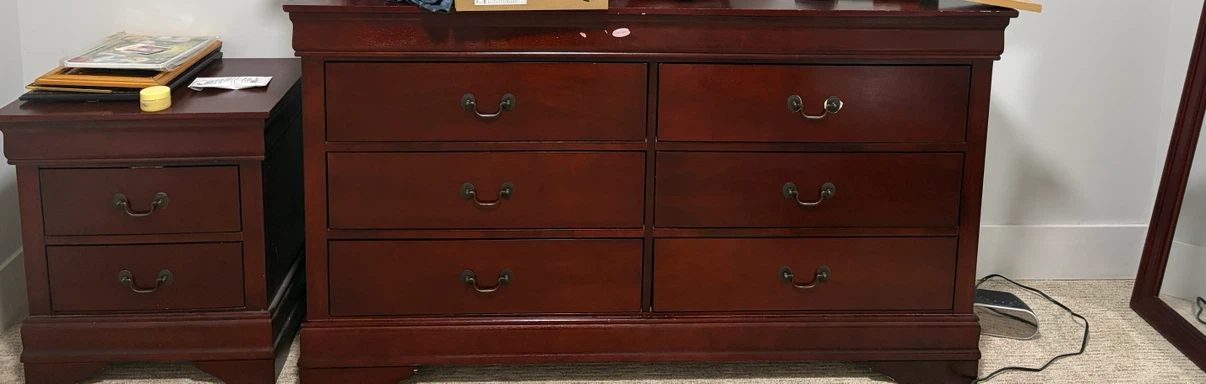 Cherry Wood Dresser with Mirror and nightstand - photo 2
