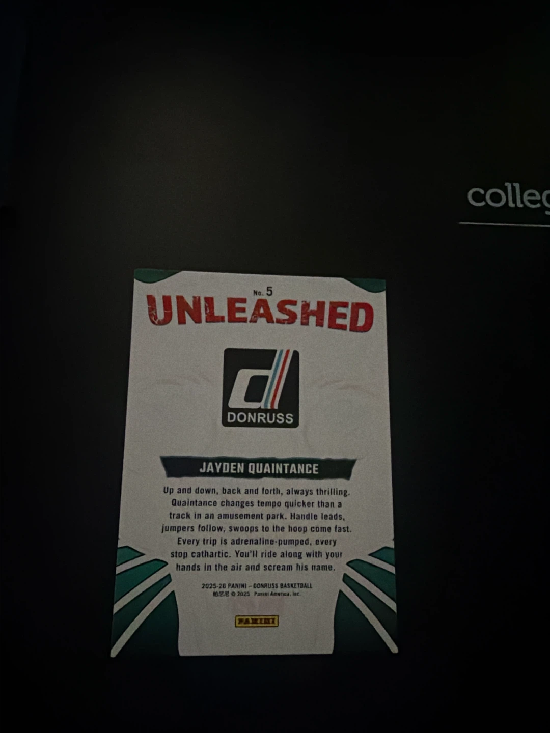 Panini Donruss Unleashed Jayden Quintance Basketball Card - photo 2