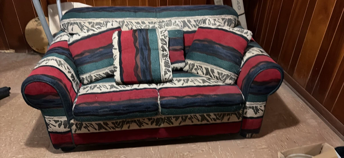 Loveseat with patterned upholstery