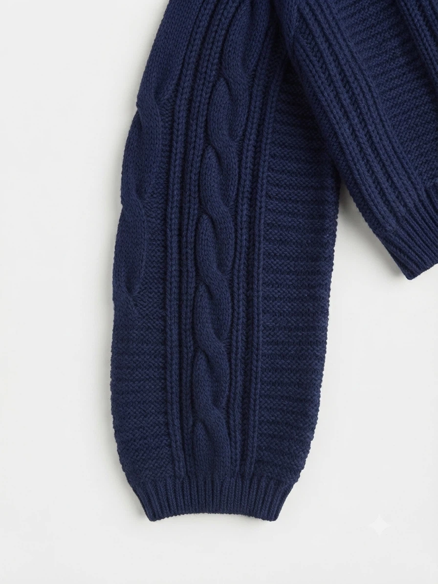 Navy Blue Cable-Knit Cropped Sweater with Statement Sleeves - photo 4