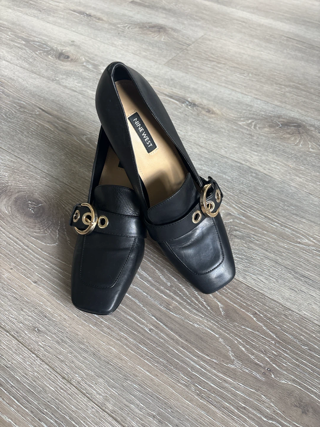 Nine West Black Leather Loafer Heels
