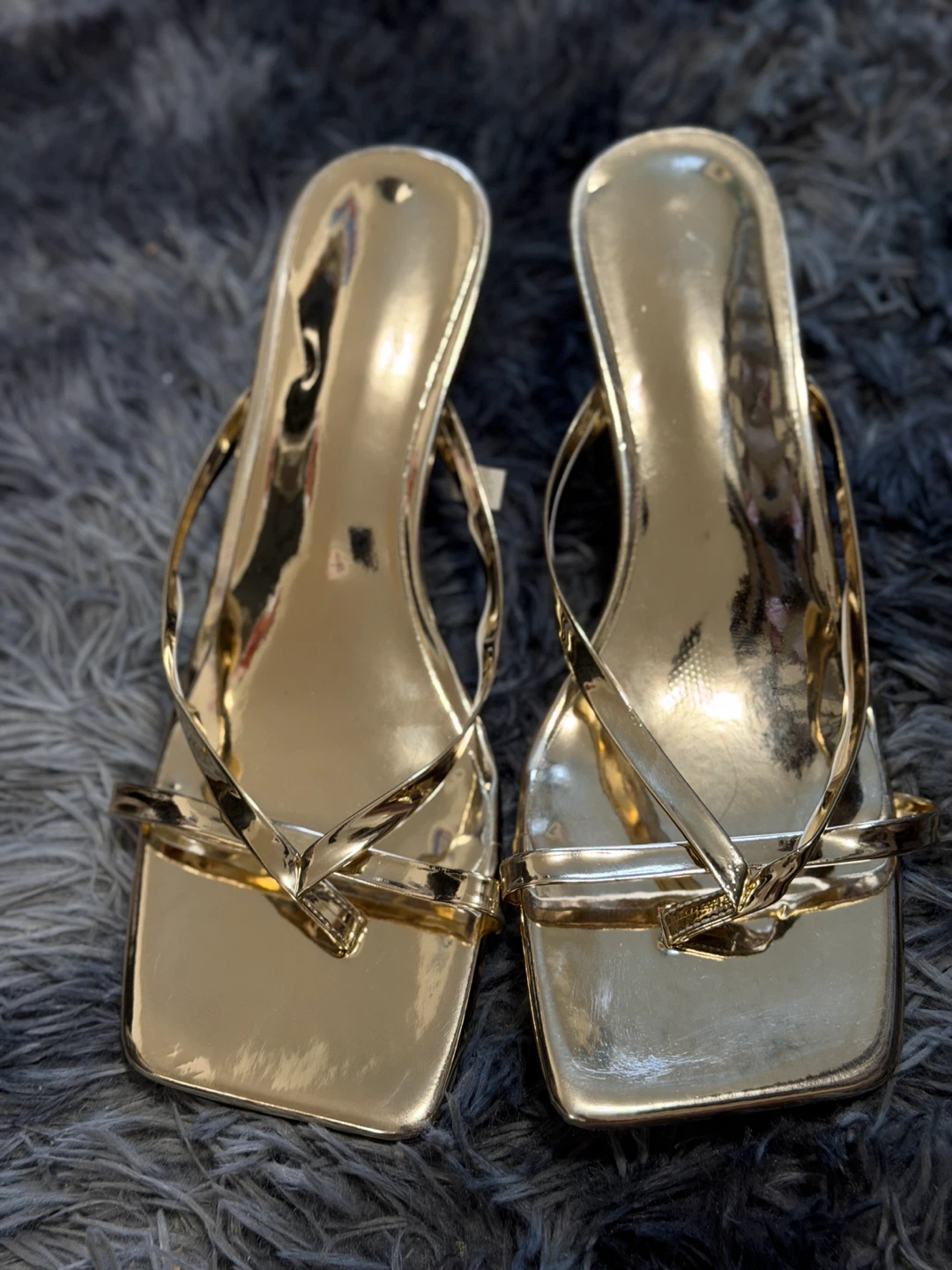Gold Square Toe Thong Heeled Sandals - photo 2