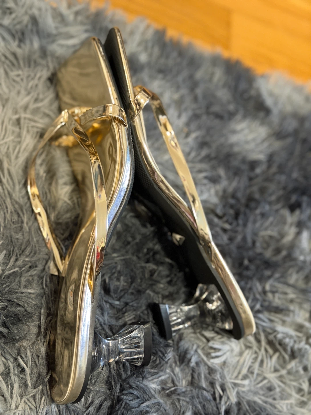 Gold Square Toe Thong Heeled Sandals - photo 3