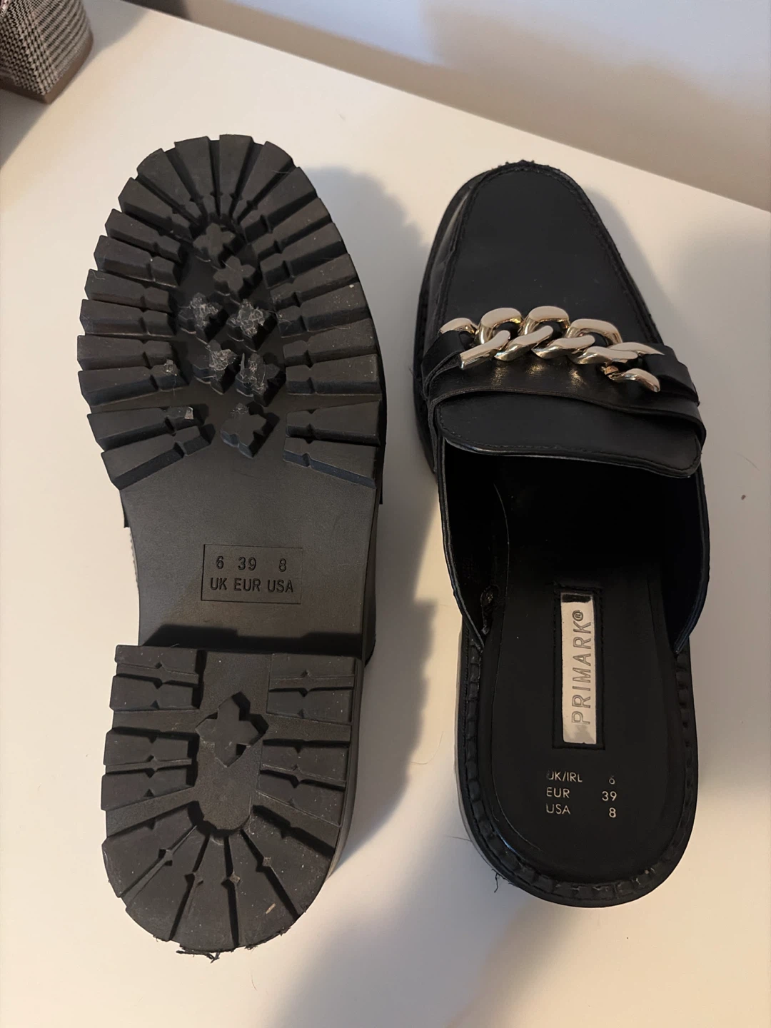 Primark Black Gold Chain Loafer Mules - Size 8 - photo 2